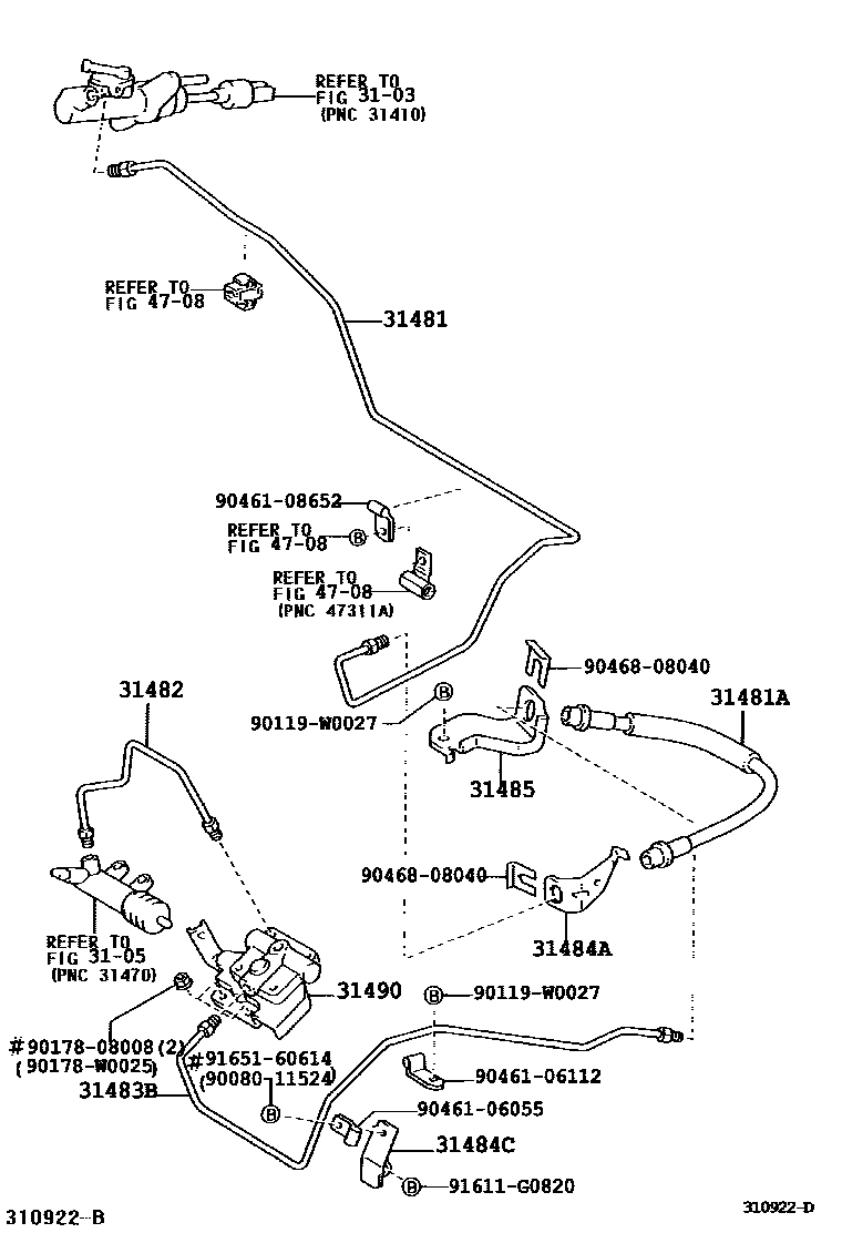 Toyota COROLLA 离合器踏板和挠性软管 EPC diagram — 310922D