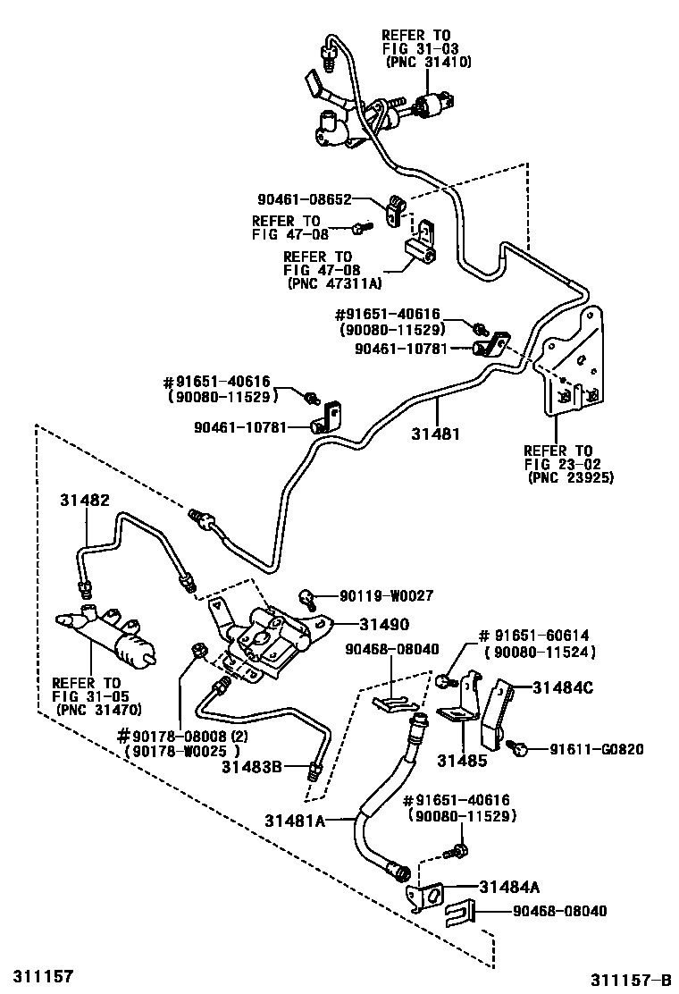 Toyota COROLLA 离合器踏板和挠性软管 EPC diagram — 311157B