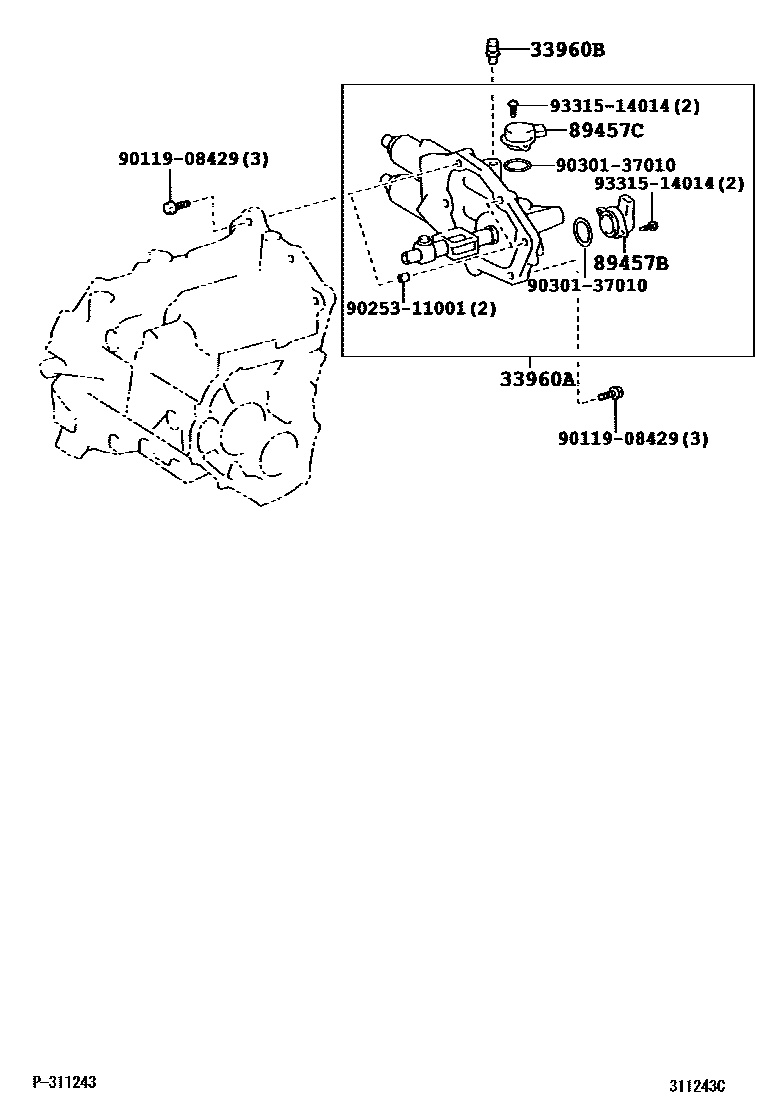 Toyota COROLLA 泵和执行器、顺序变速器或多模式手动传动桥 EPC diagram — 311243C