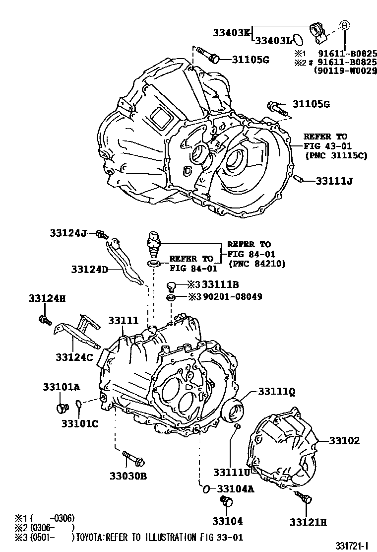 Toyota COROLLA 离合器壳和变速器壳(MTM) EPC diagram — 331721I