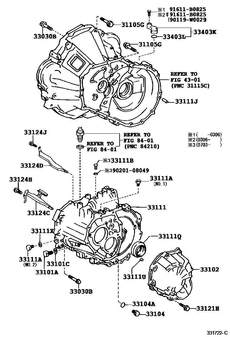 Toyota COROLLA 离合器壳和变速器壳(MTM) EPC diagram — 331722C