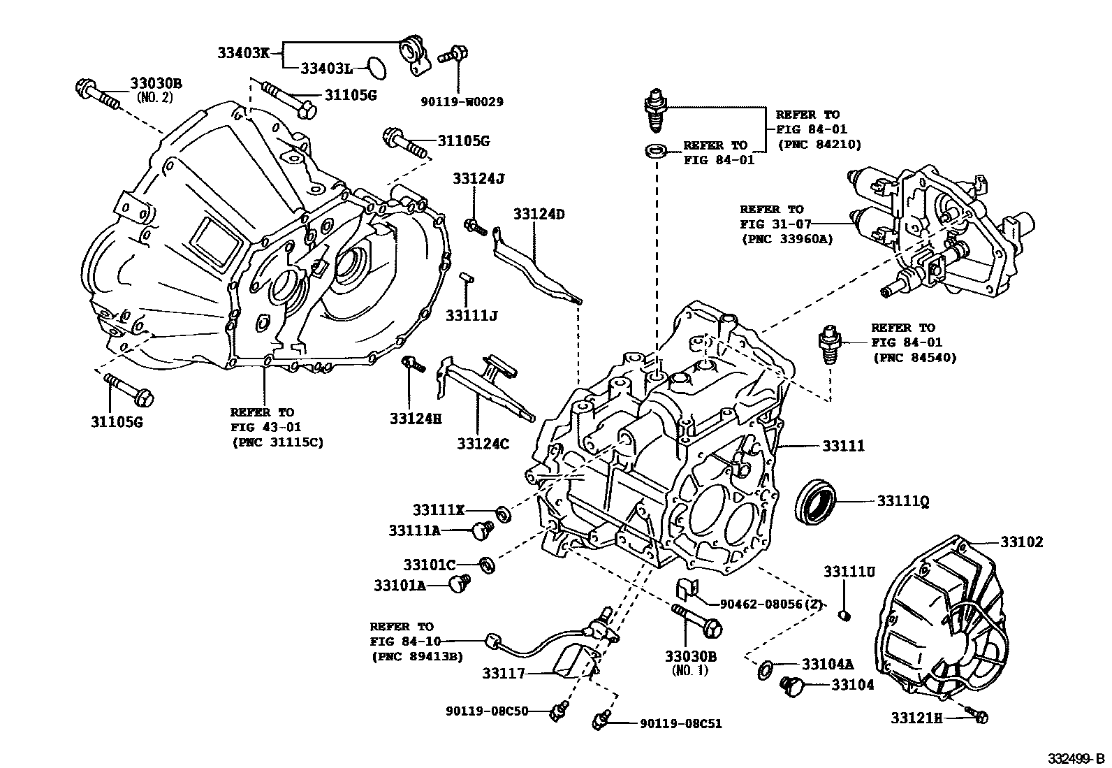 Toyota COROLLA 离合器壳和变速器壳(MTM) EPC diagram — 332499B