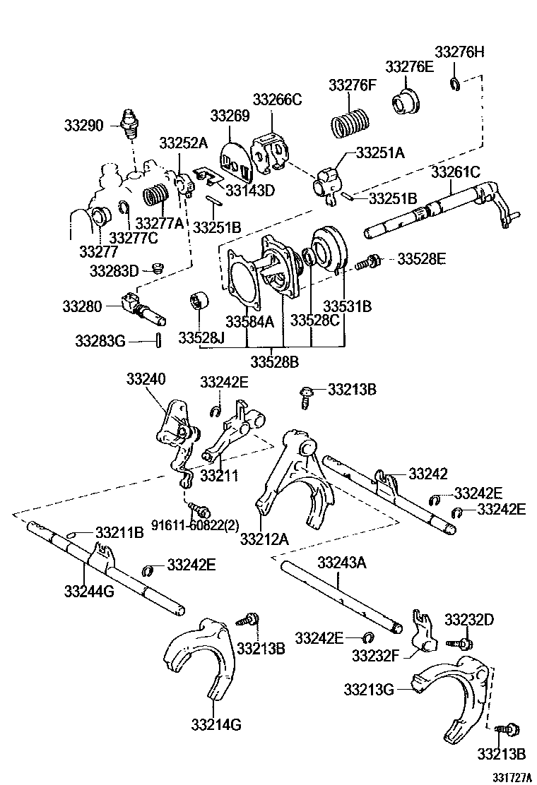 Toyota COROLLA 换档拨叉和换档杆轴(MTM) EPC diagram — 331727A