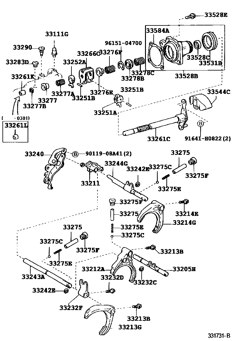 Toyota COROLLA 换档拨叉和换档杆轴(MTM) EPC diagram — 331731B