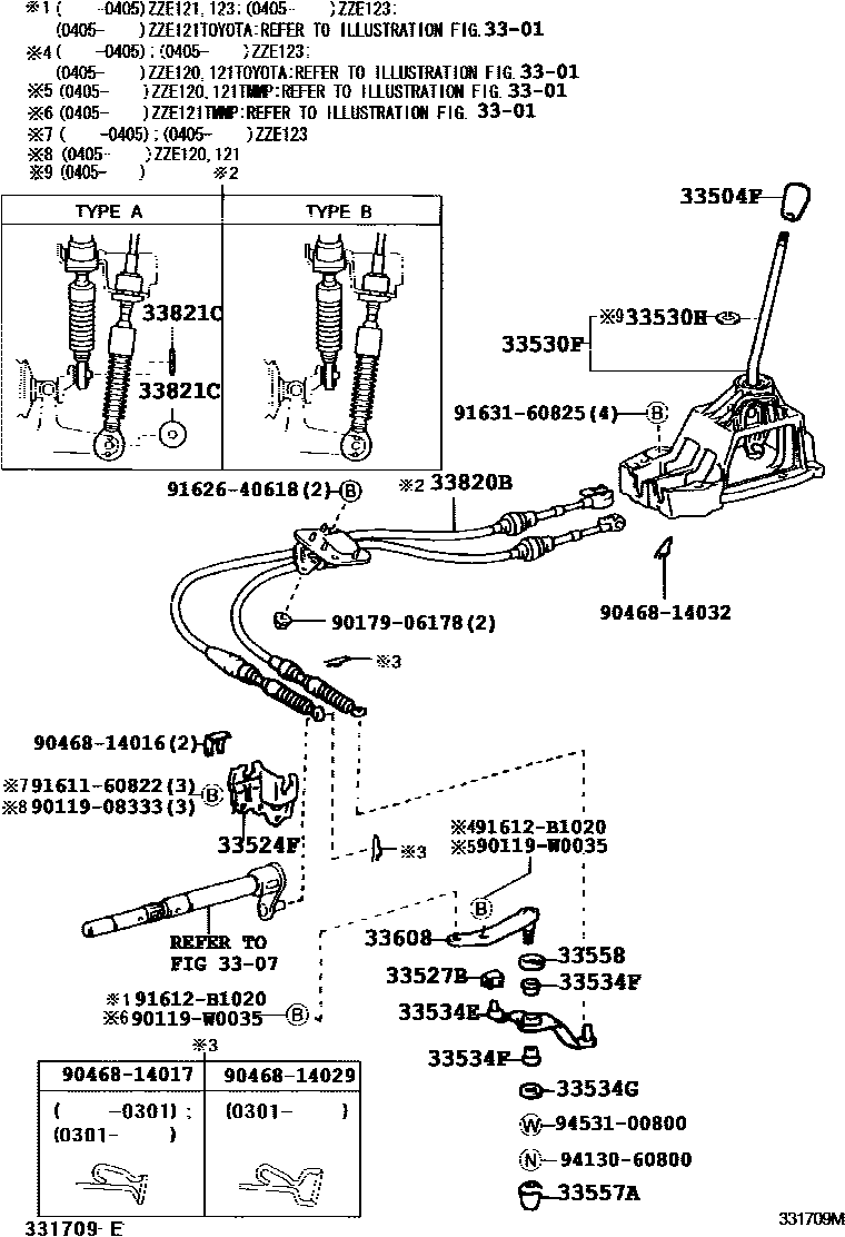 Toyota COROLLA Shift Lever & Retainer EPC diagram — 331709M
