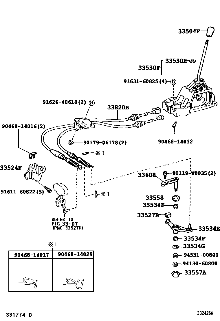 Toyota COROLLA Shift Lever & Retainer EPC diagram — 332426A