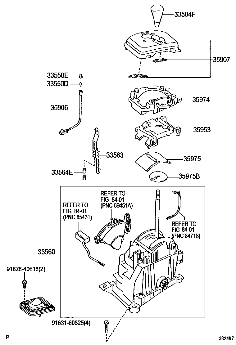 Toyota COROLLA Shift Lever & Retainer EPC diagram — 332497