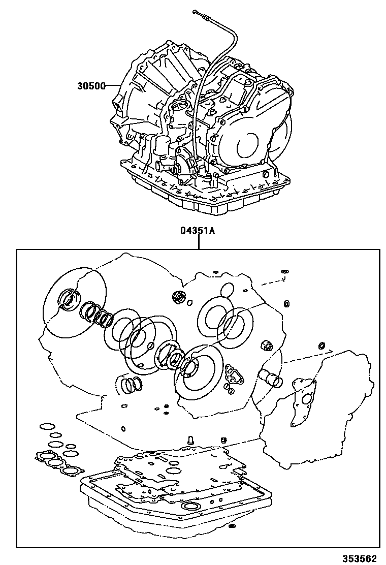 Toyota COROLLA 传动桥或变速器总成和衬垫组件(ATM) EPC diagram — 353562