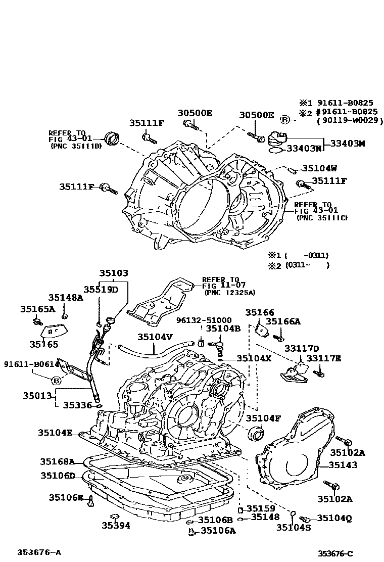 Toyota COROLLA 变速器壳和油底壳(ATM) EPC diagram — 353676C