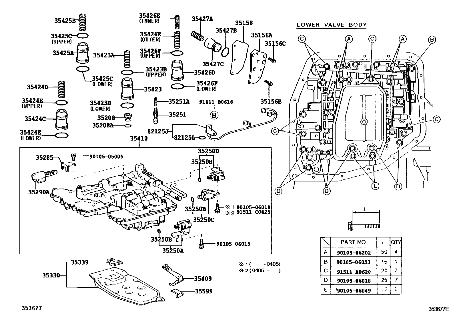 Toyota COROLLA 阀体和滤油网(ATM) EPC diagram — 353677E
