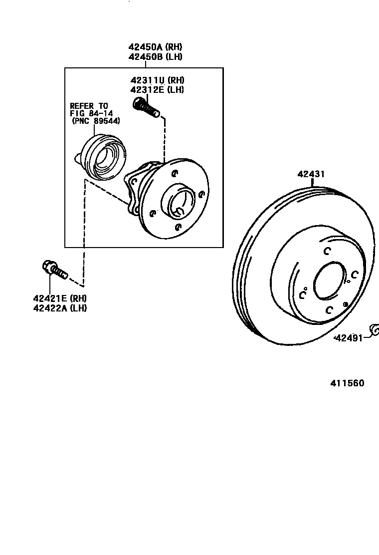 Toyota COROLLA 后桥半轴和后桥轮毂 EPC diagram — 411560