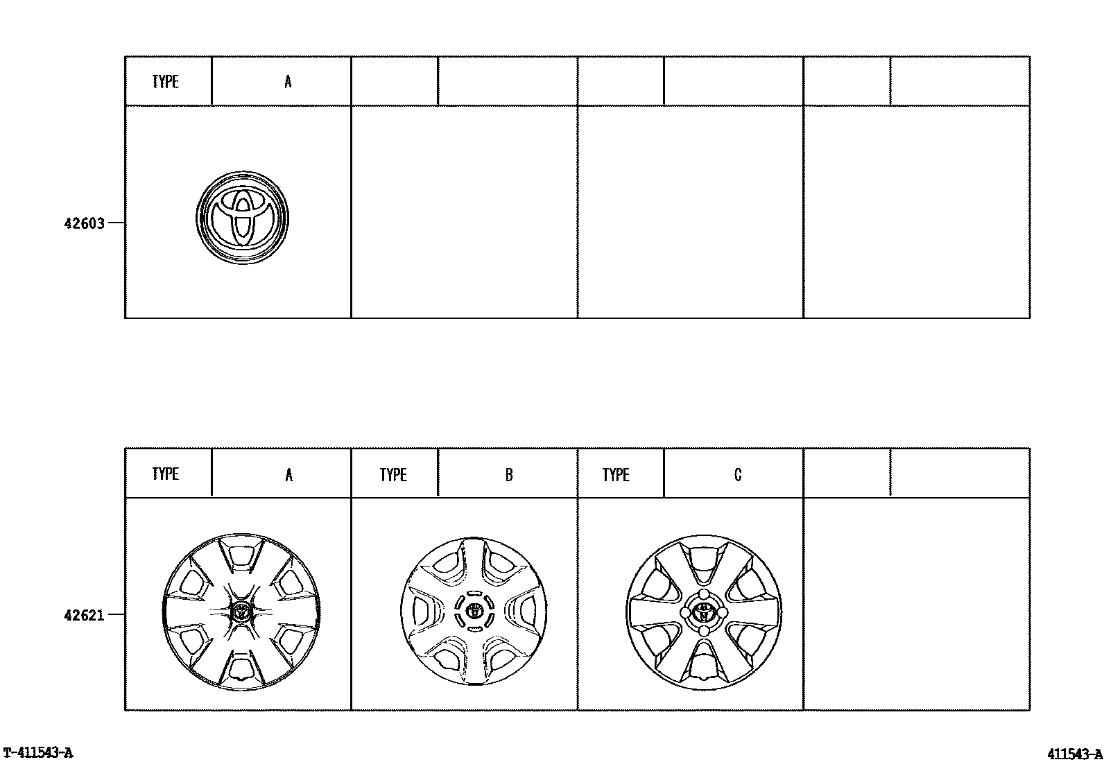 Toyota COROLLA 车轮和车轮盖 EPC diagram — 411543A
