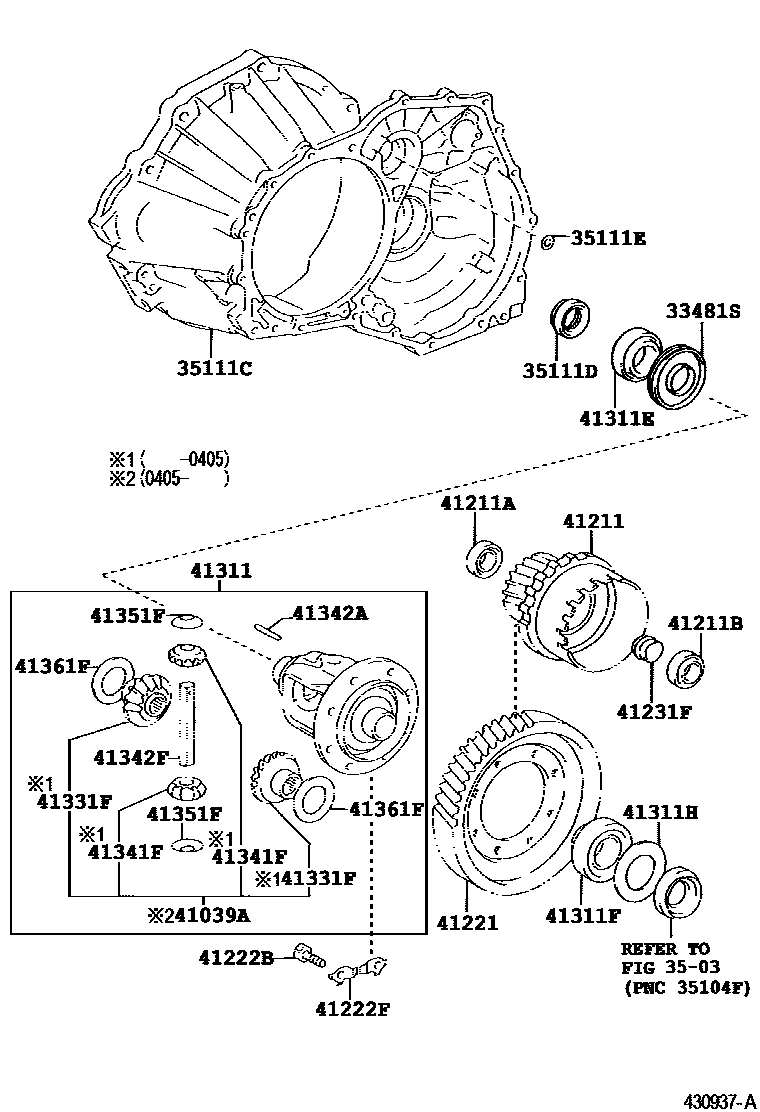 Toyota COROLLA 前桥壳和差速器 EPC diagram — 430937A