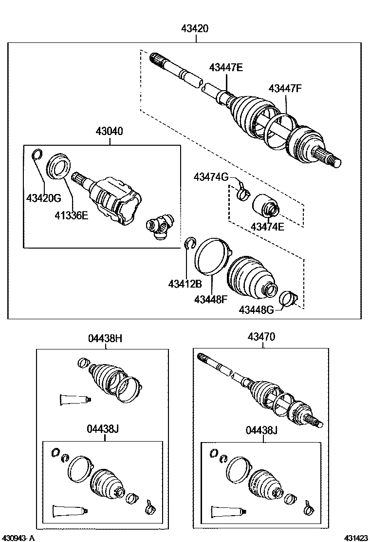 Toyota COROLLA Front Drive Shaft EPC diagram — 431423