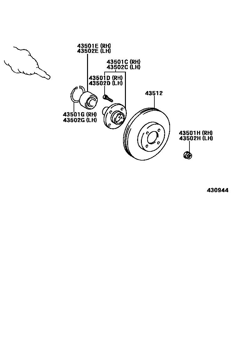 Toyota COROLLA Front Axle Hub EPC diagram — 430944