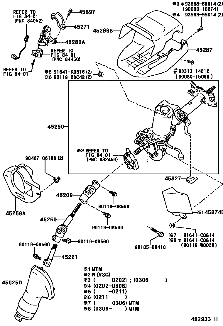 Toyota COROLLA Steering Column & Shaft EPC diagram — 452933H