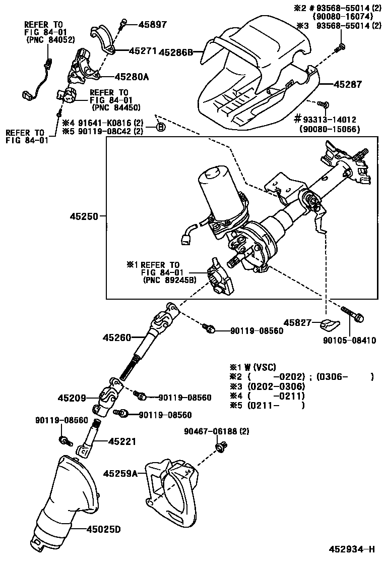 Toyota COROLLA Steering Column & Shaft EPC diagram — 452934H