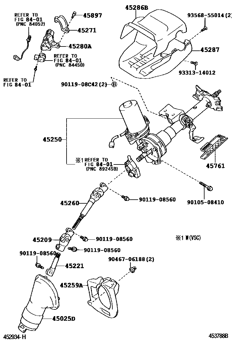 Toyota COROLLA Steering Column & Shaft EPC diagram — 453788B