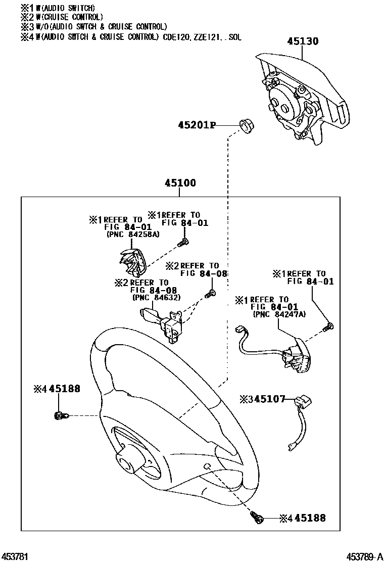 Toyota COROLLA Steering Wheel EPC diagram — 453789A