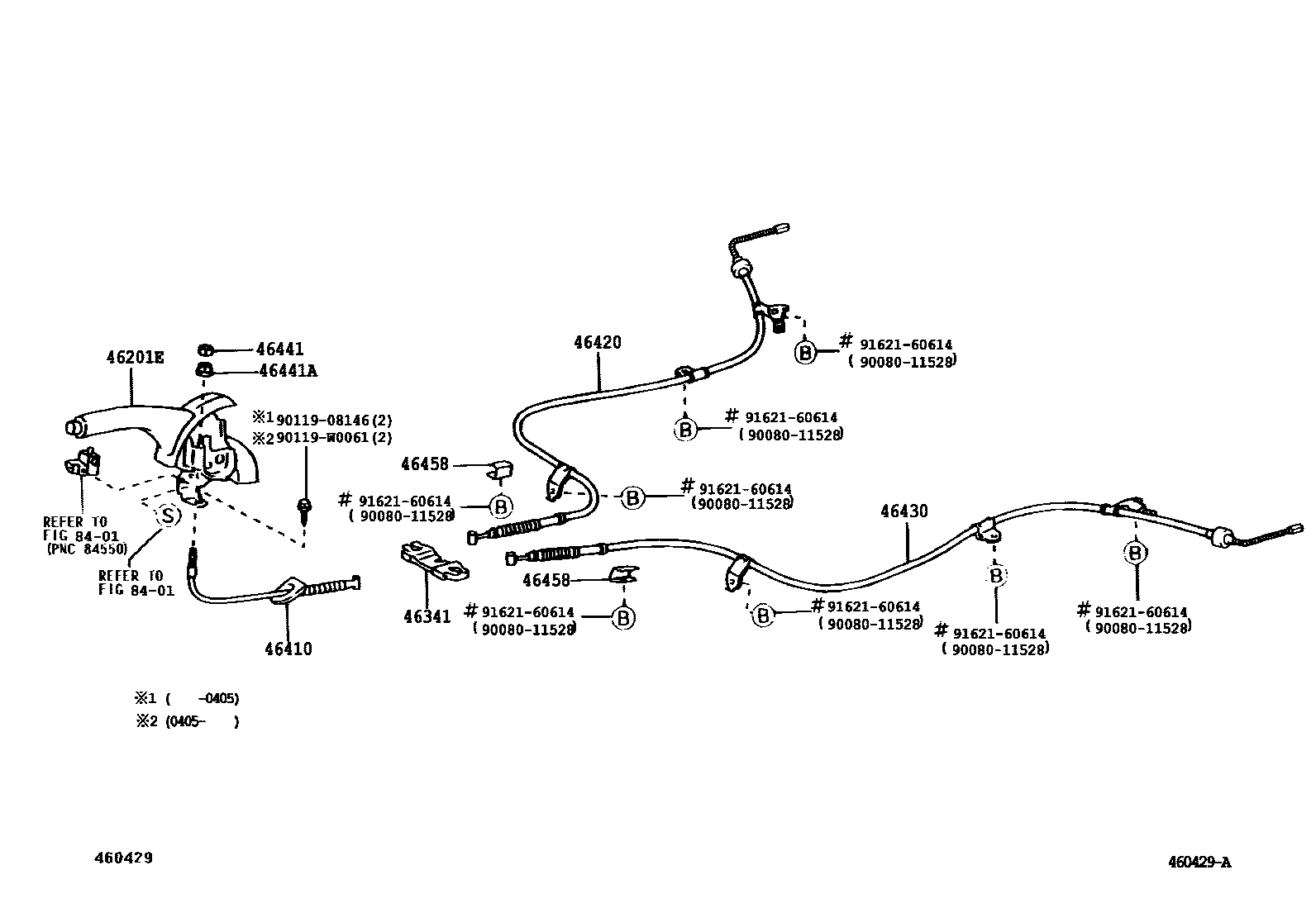 Toyota COROLLA Parking Brake & Cable EPC diagram — 460429A