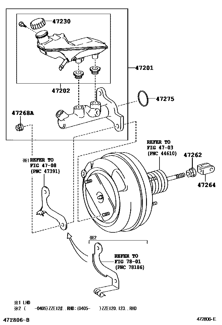 Toyota COROLLA 制动总泵 EPC diagram — 472806E