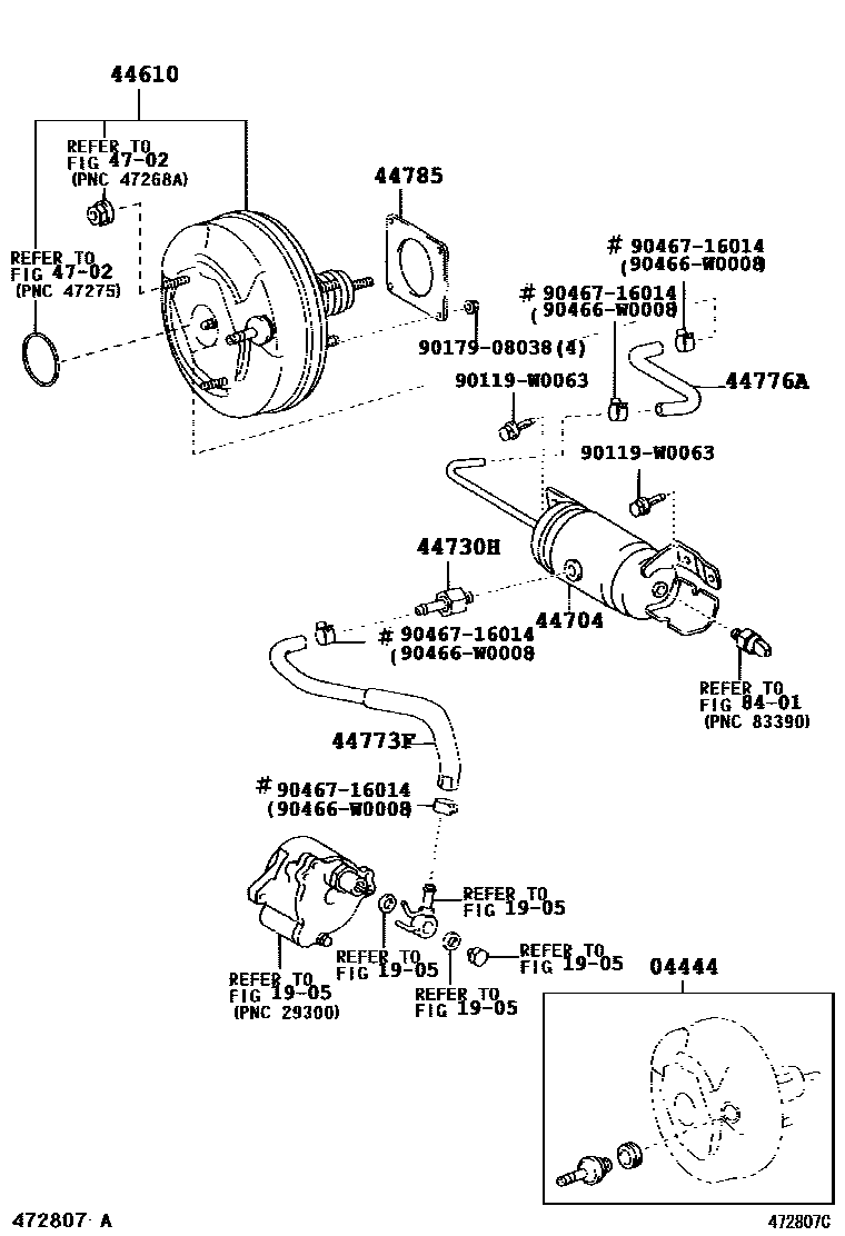 Toyota COROLLA 制动助力器和真空管 EPC diagram — 472807C