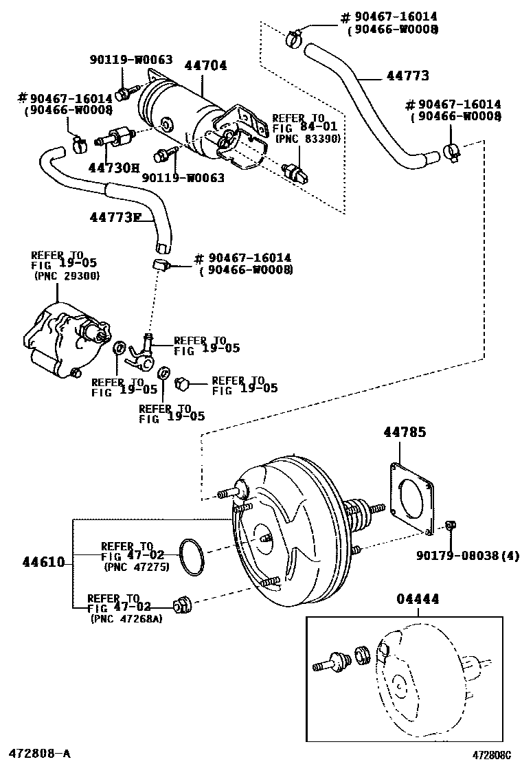 Toyota COROLLA 制动助力器和真空管 EPC diagram — 472808C
