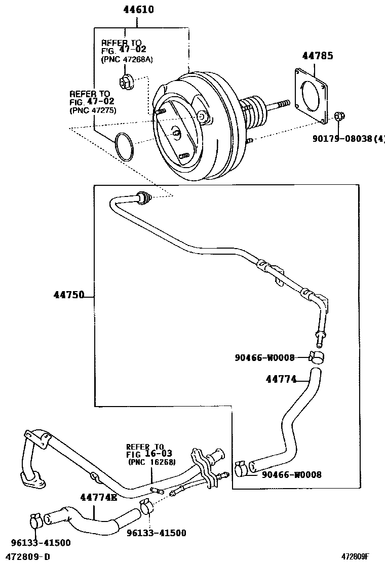 Toyota COROLLA 制动助力器和真空管 EPC diagram — 472809F