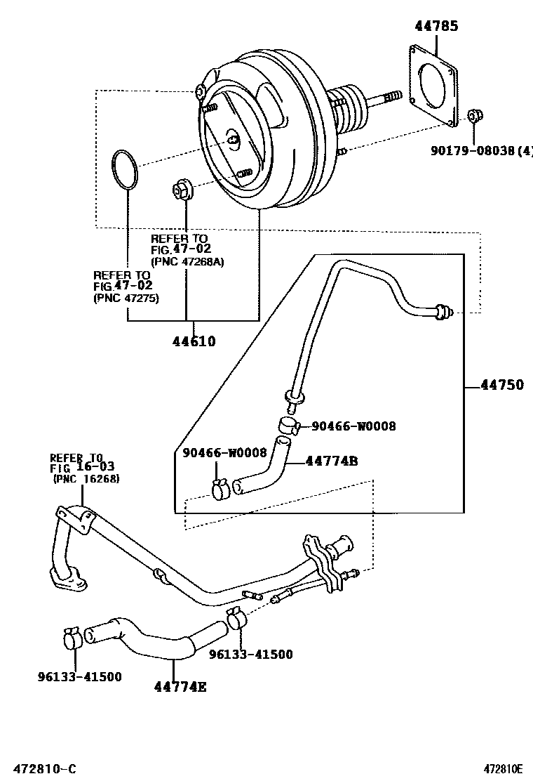 Toyota COROLLA 制动助力器和真空管 EPC diagram — 472810E
