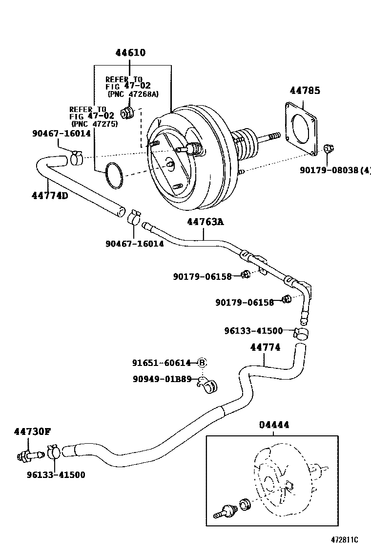 Toyota COROLLA 制动助力器和真空管 EPC diagram — 472811C