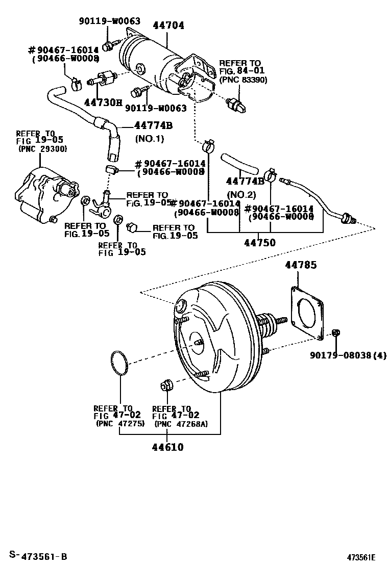 Toyota COROLLA 制动助力器和真空管 EPC diagram — 473561E