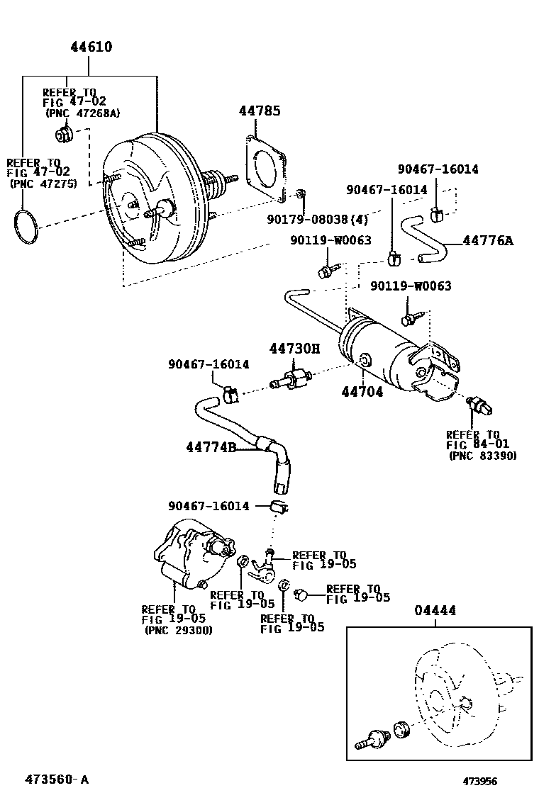 Toyota COROLLA 制动助力器和真空管 EPC diagram — 473956