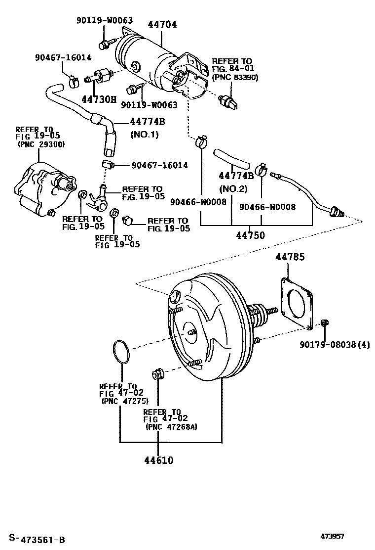 Toyota COROLLA 制动助力器和真空管 EPC diagram — 473957