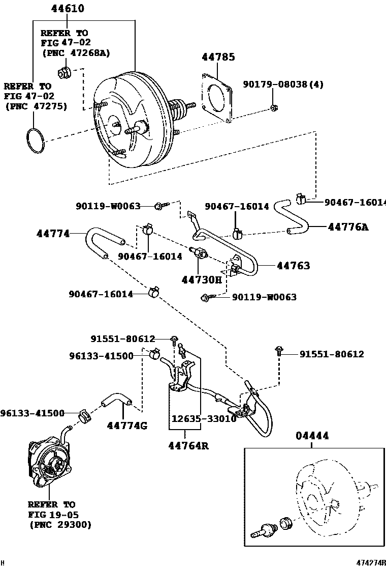 Toyota COROLLA 制动助力器和真空管 EPC diagram — 474274B