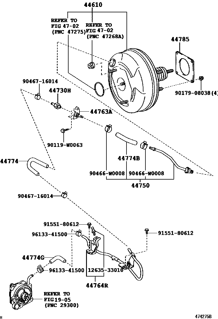 Toyota COROLLA 制动助力器和真空管 EPC diagram — 474275B