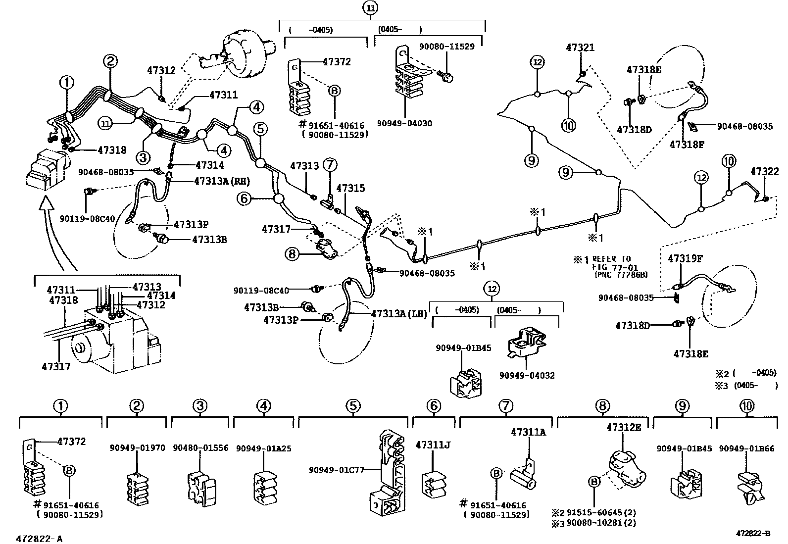 Toyota COROLLA 制动配管和卡箍 EPC diagram — 472822B