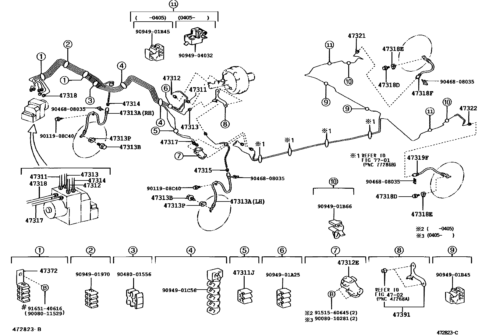 Toyota COROLLA 制动配管和卡箍 EPC diagram — 472823C