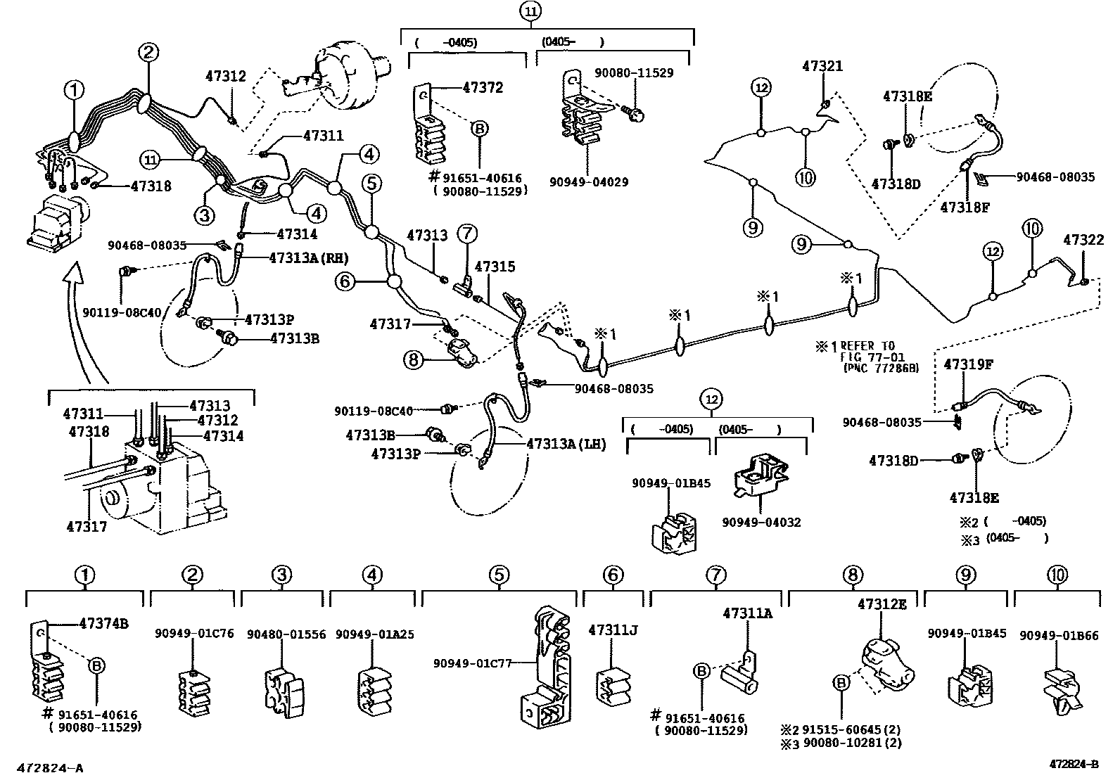 Toyota COROLLA 制动配管和卡箍 EPC diagram — 472824B