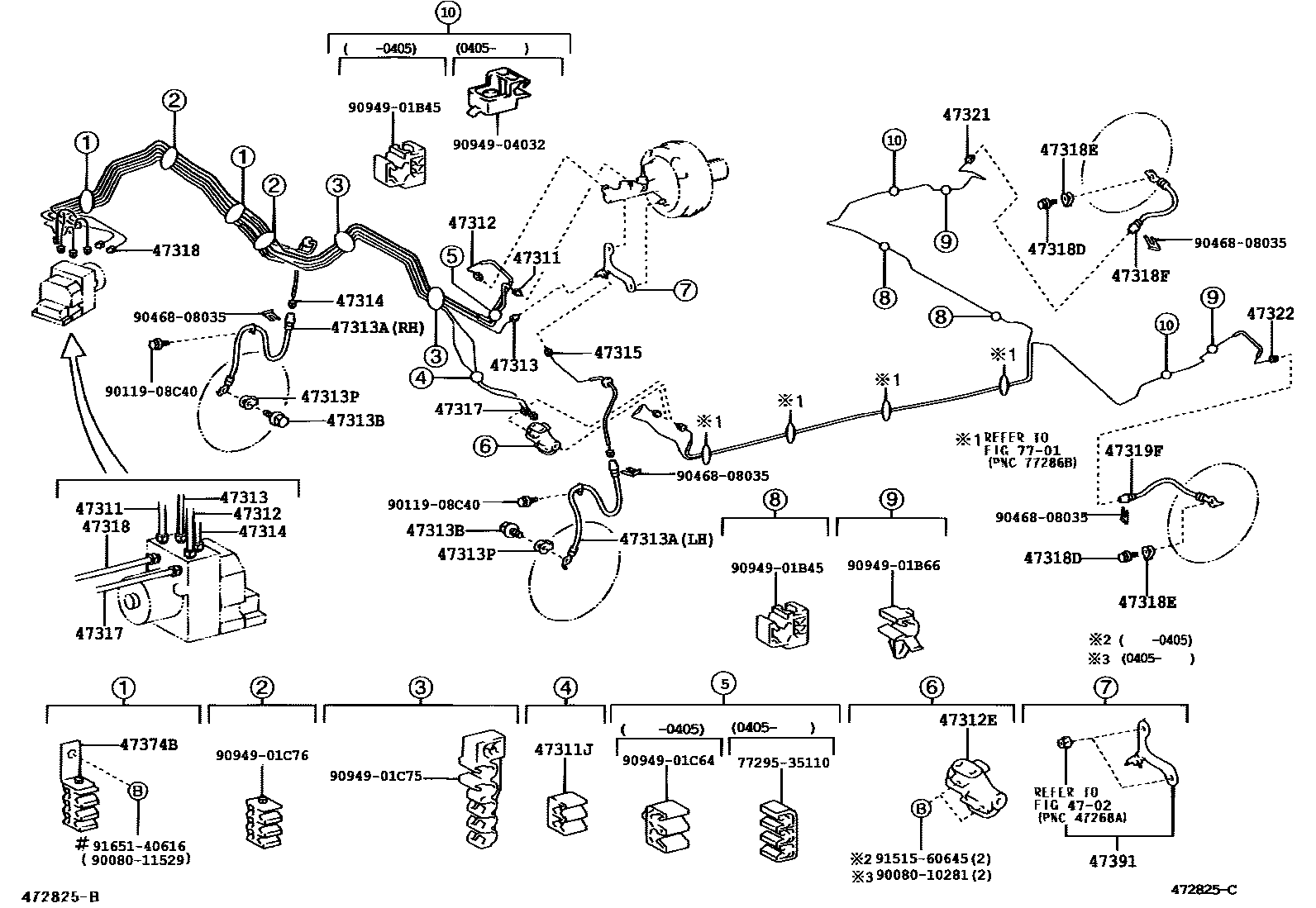 Toyota COROLLA 制动配管和卡箍 EPC diagram — 472825C