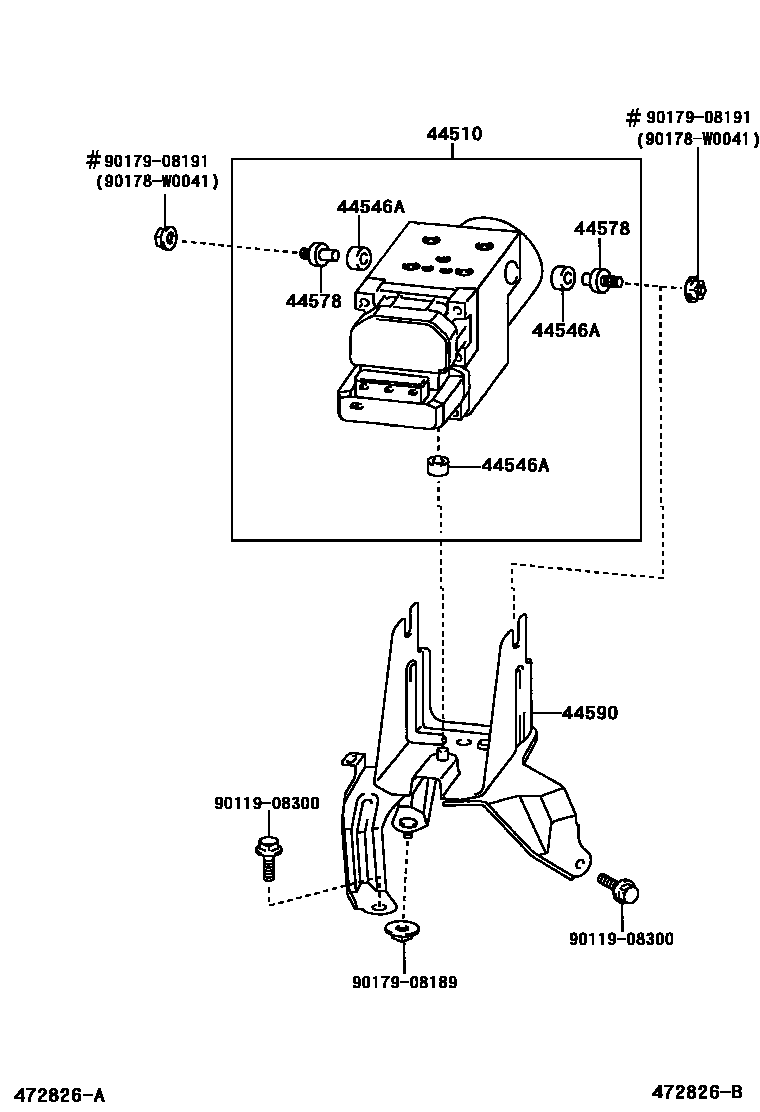 Toyota COROLLA 制动配管和卡箍 EPC diagram — 472826B