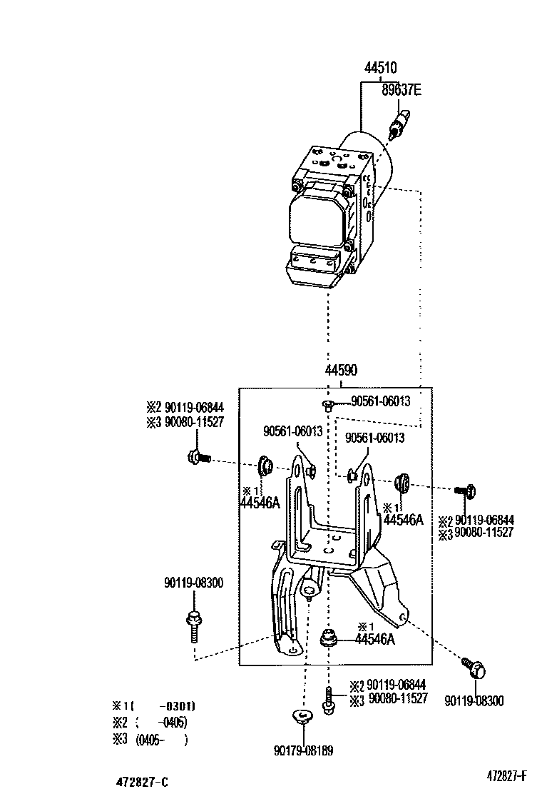 Toyota COROLLA 制动配管和卡箍 EPC diagram — 472827F