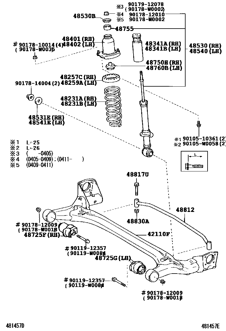 Toyota COROLLA Rear Spring & Shock Absorber EPC diagram — 481457E