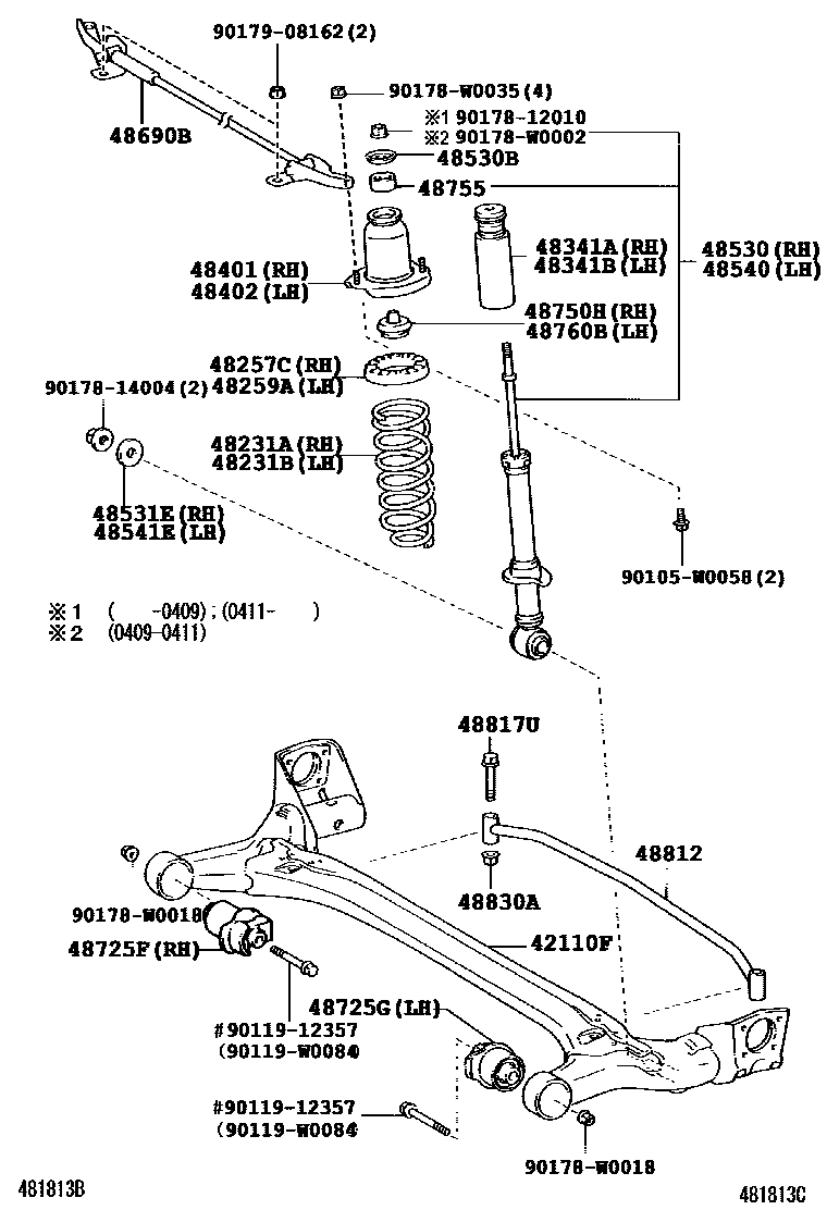 Toyota COROLLA Rear Spring & Shock Absorber EPC diagram — 481813C