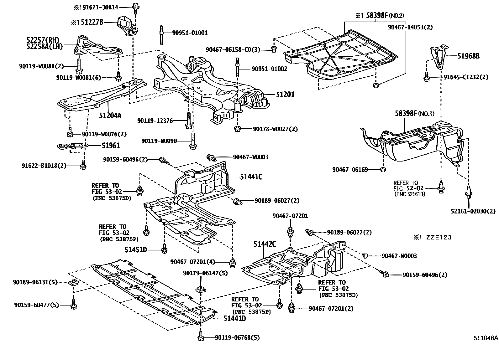 Toyota COROLLA 悬架横梁和发动机底罩 EPC diagram — 511046A