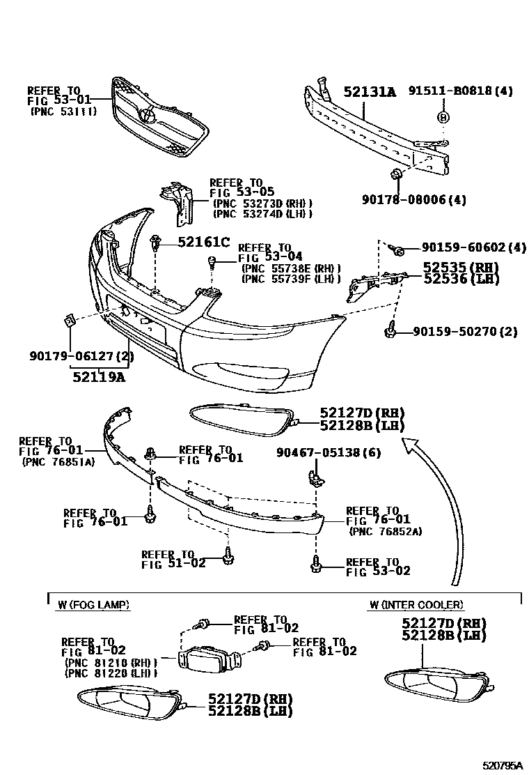 Toyota COROLLA 前保险杠及附件 EPC diagram — 520795A