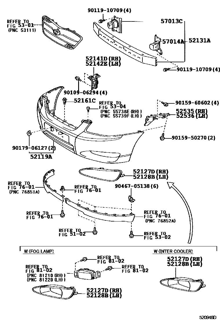 Toyota COROLLA 前保险杠及附件 EPC diagram — 520948D
