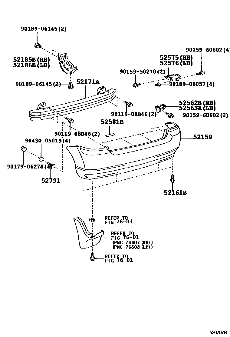 Toyota COROLLA 后保险杠及附件 EPC diagram — 520797B