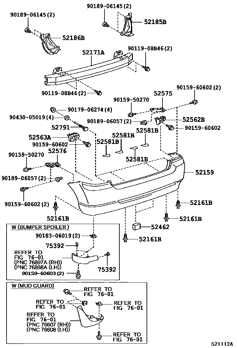 Toyota COROLLA 后保险杠及附件 EPC diagram — 521112A