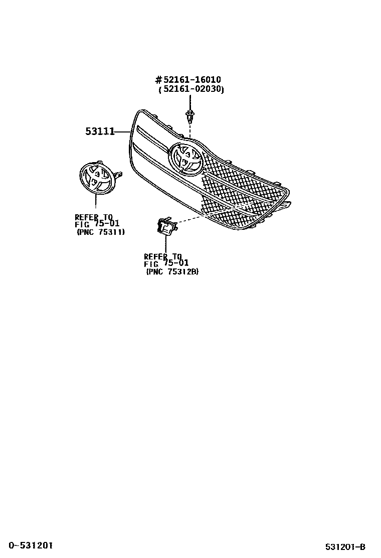Toyota COROLLA radiator grille EPC diagram — 531201B