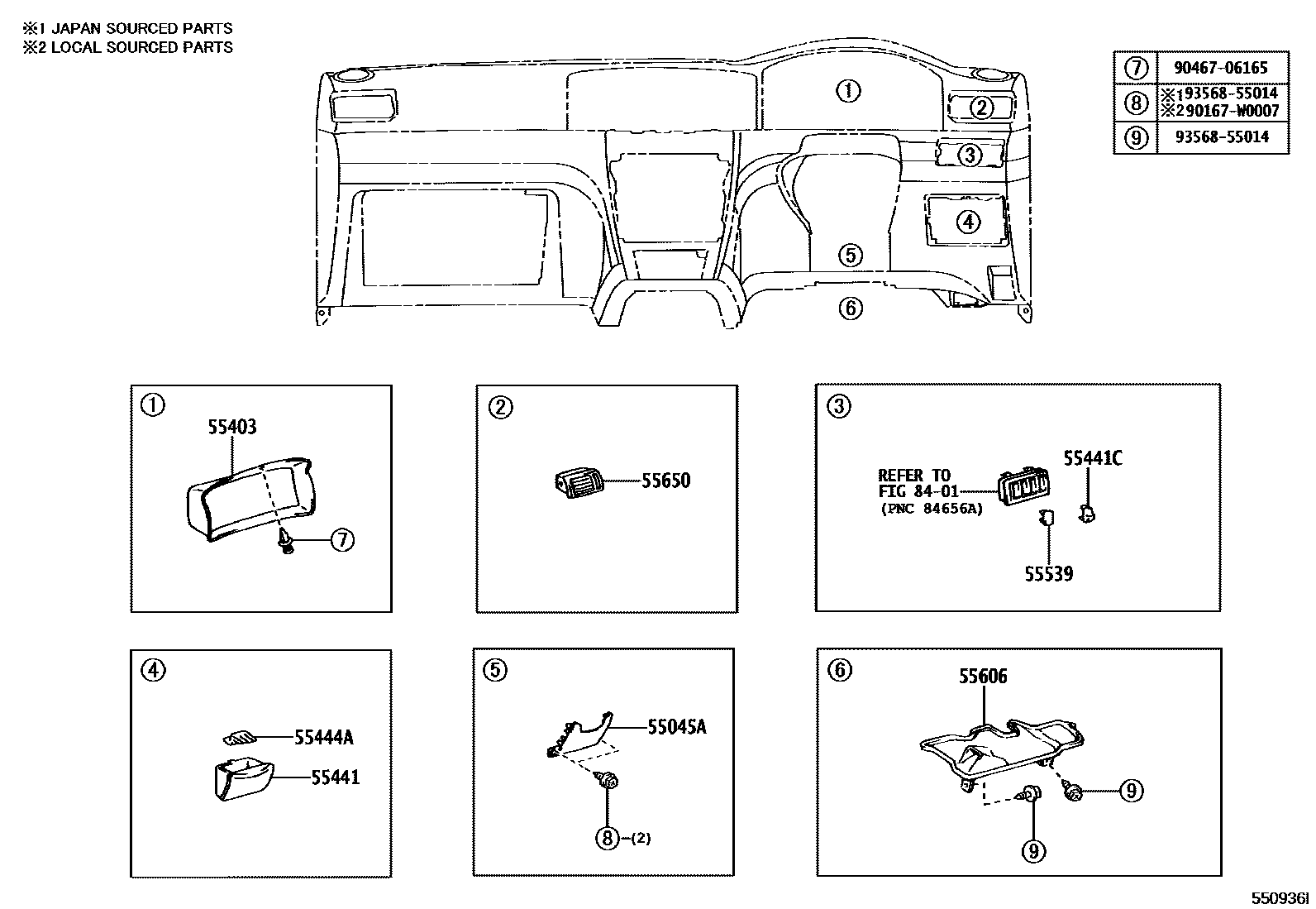 Toyota COROLLA 仪表板和手套箱 EPC diagram — 550936I
